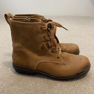 UGG Boots Womens Size 10 Brown Leather Fleece Lined Ankle Combat Zip Lace Up